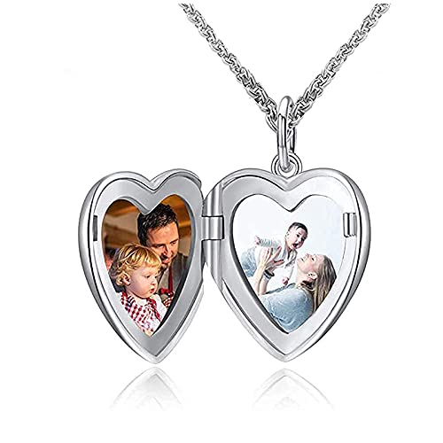 Daruirong 925 Sterling Silver Personalized Photo Heart Locket Necklace Forever in My Heart Custom Add Your Text That Holds Pictures for Women Men Kids(Heart-Shape) | New 0.9 inch Large Size |