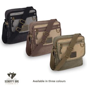 SCRUFFY DOG Canvas Messenger Bag for Men and Women with Adjustable Strap - Crossbody Satchel Small 11 inch, Khaki