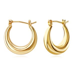 FAMARINE Chunky Hoop Earrings, Dainty Minimalist Open Hoops Earrings For Women, 14K Gold Plated