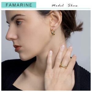 FAMARINE Chunky Hoop Earrings, Dainty Minimalist Open Hoops Earrings For Women, 14K Gold Plated