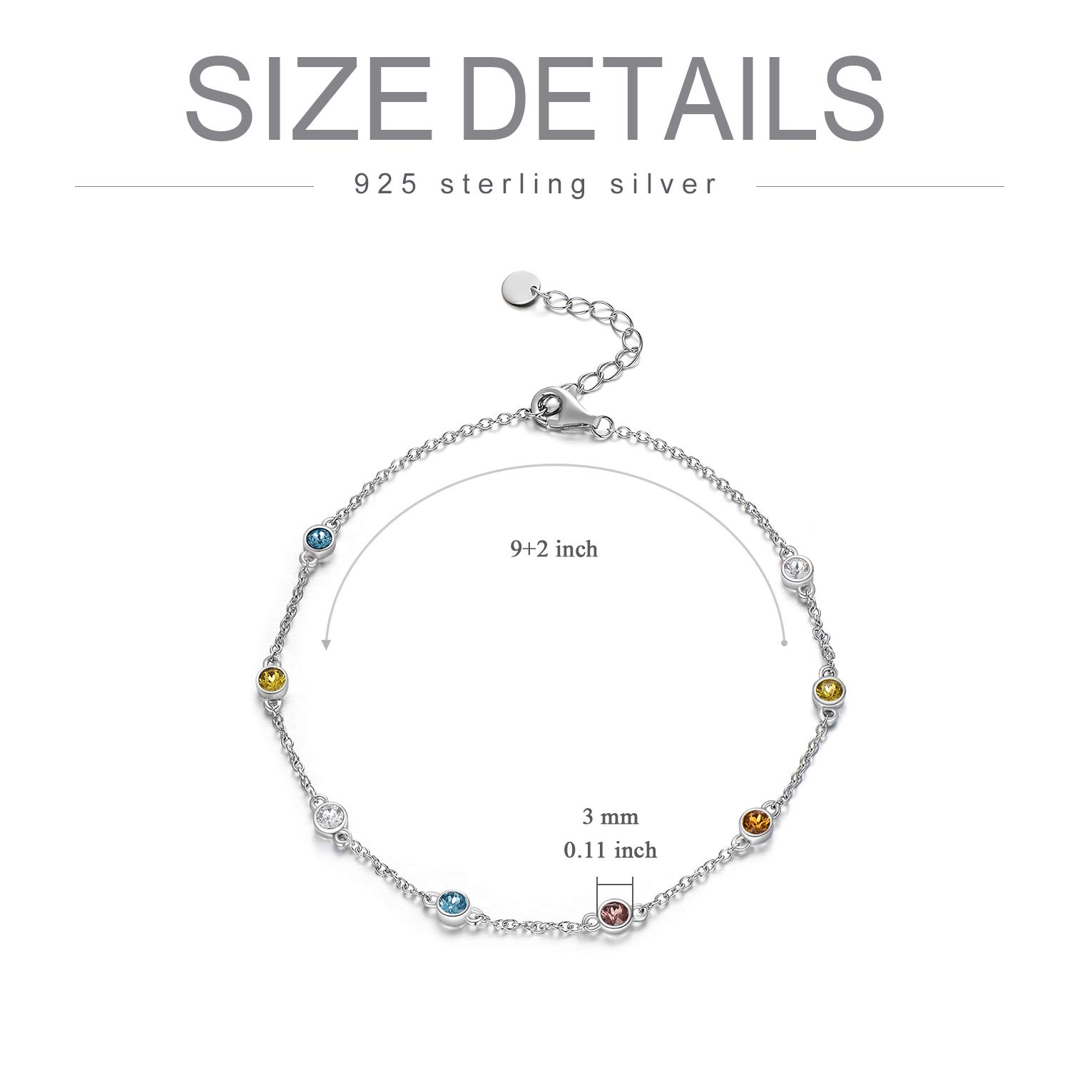 Sterling Silver Rainbow Planet Galaxy Anklet Ankle Bracelet with Multicolor Swarovski Crystals, Wonderful Beach Time Anklet for This Spring & Summer, Anniversary Birthday Jewelry Gifts for Women