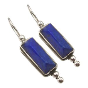 SilverStarJewel Original Navy Blue Rectangle Lapis Lazuli Earrings 3.8 cm 925 Solid Silver