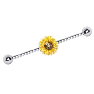 Pierced Owl 316L Stainless Steel Sunflower Industrial Barbell