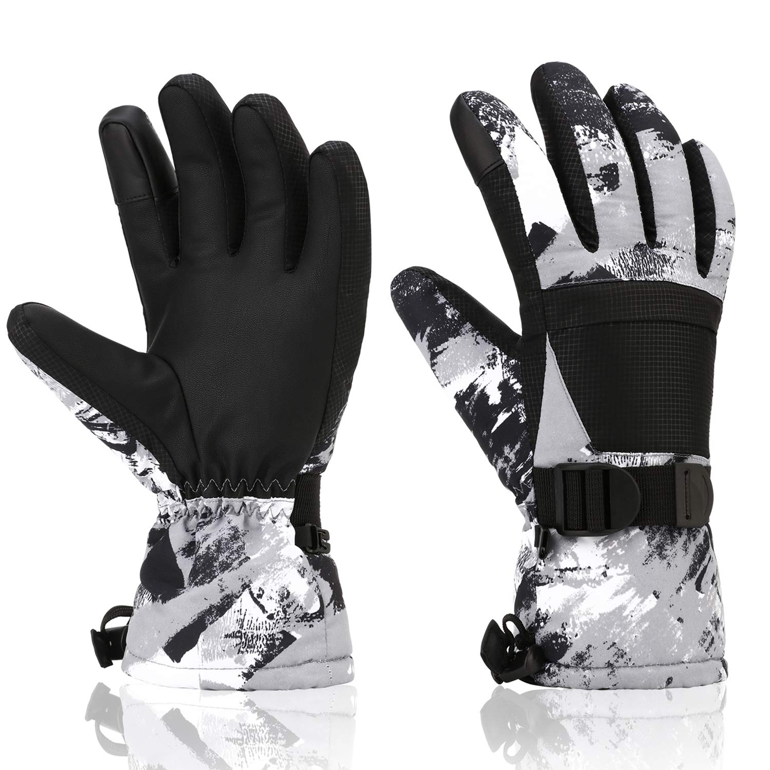 Yidomto Ski Gloves, Waterproof Touchscreen Snow Gloves, Warm Winter Gloves for Cold Weather, Thermal Snowboarding Gloves - for Men Women Kids Boys and Girls (Black Grey-XL)