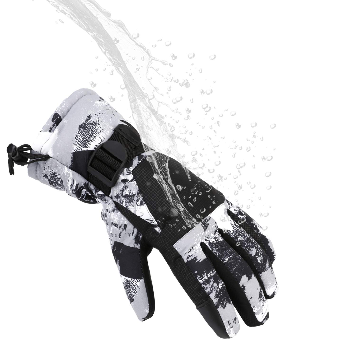 Yidomto Ski Gloves, Waterproof Touchscreen Snow Gloves, Warm Winter Gloves for Cold Weather, Thermal Snowboarding Gloves - for Men Women Kids Boys and Girls (Black Grey-XL)