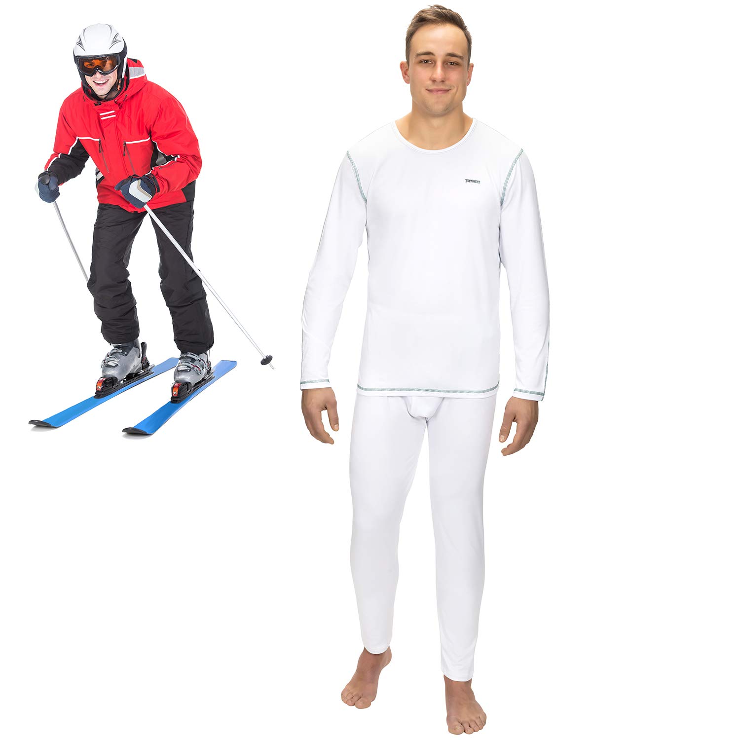 Thermal Underwear for Men (Thermal Long Johns) Sleeve Shirt & Pants Set, Base Layer w/Leggings Bottoms Ski/Extreme Cold White Small