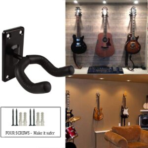 Sound harbor Guitar Wall Hanger Mount 5 Pack Guitar Hangers for Wall Black Guitar Hook Holder for Acoustic Electric Bass Guitar and More