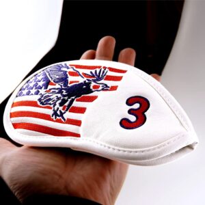 GOOACTION 11PCS USA Eagle Golf Club Iron Headcovers American Stars Stripes Flag Pattern Thick Synthetic Leather Patriotic Golf Head Covers Set