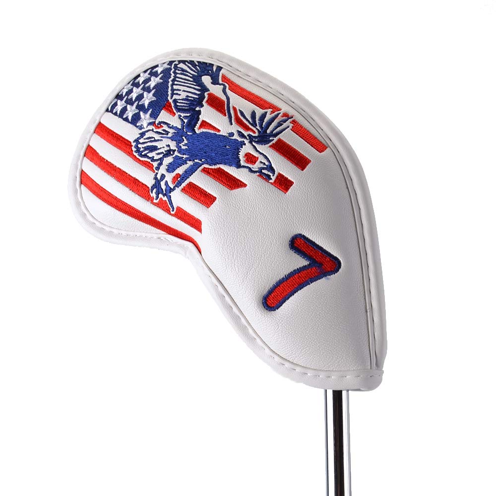 GOOACTION 11PCS USA Eagle Golf Club Iron Headcovers American Stars Stripes Flag Pattern Thick Synthetic Leather Patriotic Golf Head Covers Set