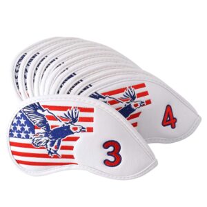 GOOACTION 11PCS USA Eagle Golf Club Iron Headcovers American Stars Stripes Flag Pattern Thick Synthetic Leather Patriotic Golf Head Covers Set