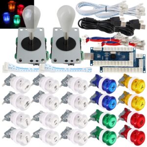 SJ@JX 2 Player Arcade Game Stick DIY Kit Buttons with Logo LED 8 Way Joystick USB Encoder Cable Controller for PC MAME Raspberry Pi Color Mix