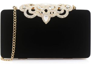 dexmay velvet clutch with rhinestone crystal crown clasp evening bag for formal party black medium