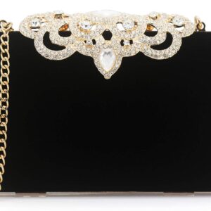 Dexmay Velvet Clutch with Rhinestone Crystal Crown Clasp Evening Bag for Formal Party Black Medium