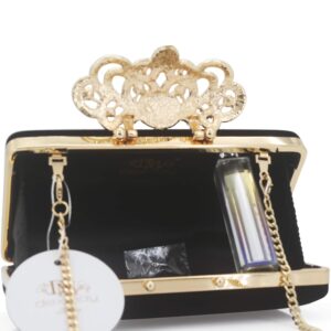 Dexmay Velvet Clutch with Rhinestone Crystal Crown Clasp Evening Bag for Formal Party Black Medium