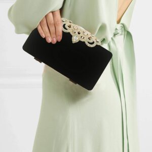 Dexmay Velvet Clutch with Rhinestone Crystal Crown Clasp Evening Bag for Formal Party Black Medium