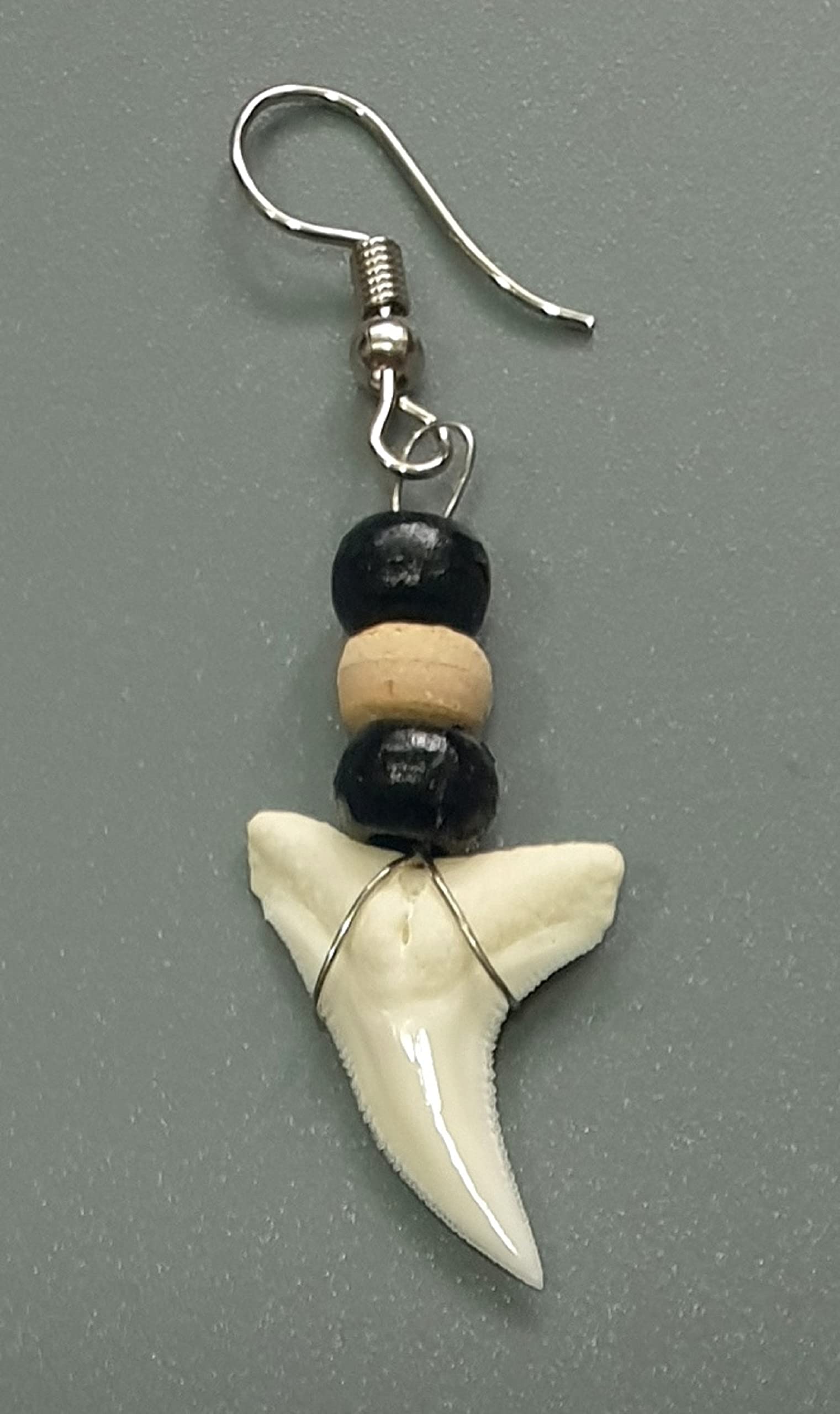 Genuine Mako Shark Tooth Earrings, Handmade Wooden Beads Dangle Shark Tooth Earrings for Women Jewelry GA056-A