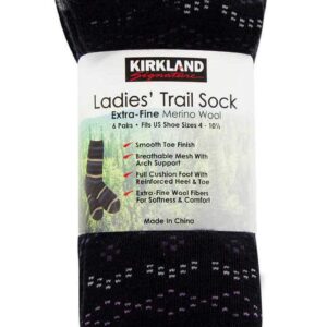 Kirkland Signature Womens 6 Pack Extra Fine Merino Wool Trail Socks (Black/Purple)