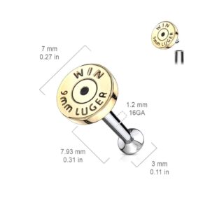 Pierced Owl Internally Threaded Bullet Back Casing Labret Monroe Cartilage Ear Stud (5/16" (8mm) Length)