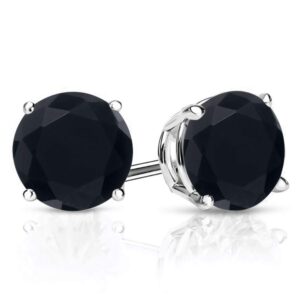 Gem Stone King 925 Sterling Silver Black Onyx Stud Earrings For Women (2.56 Cttw, Gemstone Birthstone Round 7MM)