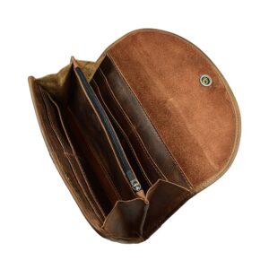 Hide & Drink, Snap Clutch Wallet for Women, Money Holder and Card Organizer with Zippered Pouch, Full Grain Leather, Handmade, Bourbon Brown