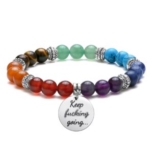 top plaza 7 chakra stone bead bracelets yoga reiki healing crystals gemstone beaded bracelet friendship inspirational message charm bracelet for women men - keep going