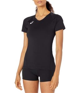 asics spin serve volleyball jersey short sleeve, team black, medium