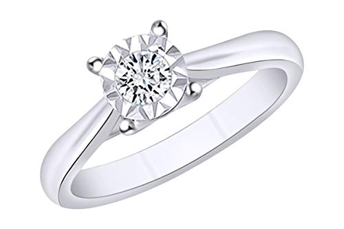 AFFY 1/4 Carat Round White Natural Diamond Solitaire Engagement Wedding Ring In 10k Solid White Gold (0.25 Cttw) Ring Size-8