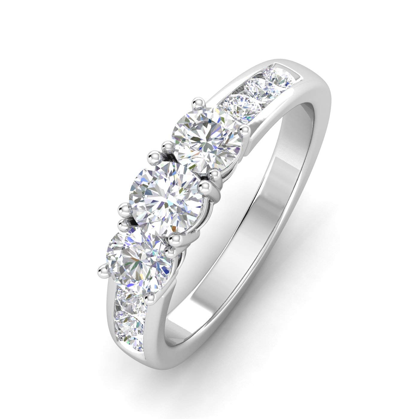 1.50ctw Diamond Three Stone Ring With Side Stones in 14k White Gold (1.50ctw, H-I, I2-I3)