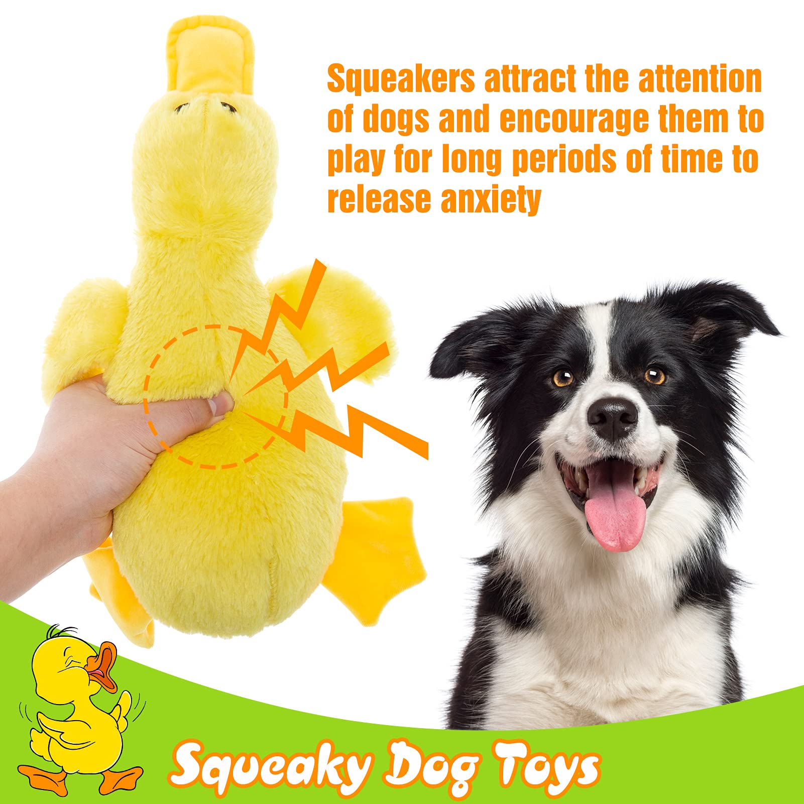 EXPAWLORER Plush Squeaky Duck Dog Toy - 14" Large Stuffed Soft Cute Duck, Best Birthday Gift Interactive Filled Chew Toys for Small Medium Large Dogs Puppy Biting Training Teething, Yellow