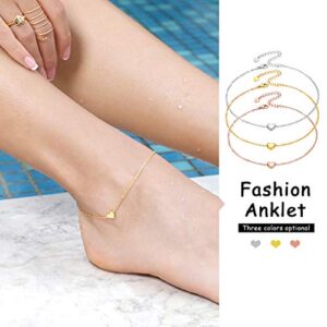 Silvora Ankle Bracelet Women Sterling Silver Summer Chain Anklet for Women Rommantic Dainty Delicate Jewelry Rose Gold