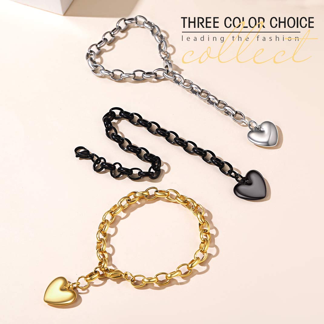 GOLDCHIC JEWELRY Black Bracelets for Women, Womens Heart Charm Bracelets Link Bracelet, Adjustable Chain Bracelet fits for 155-220mm Wrists (With Gift Box)