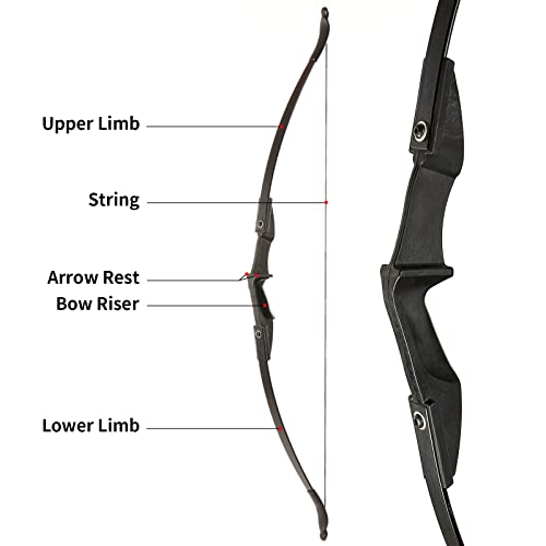 TOPARCHERY Archery 57" Takedown Youth Recurve Bow Hunting Black Long Bow for Beginner Teenagers Right Left Hand Black - Draw Weight 20lbs 30lbs (20)