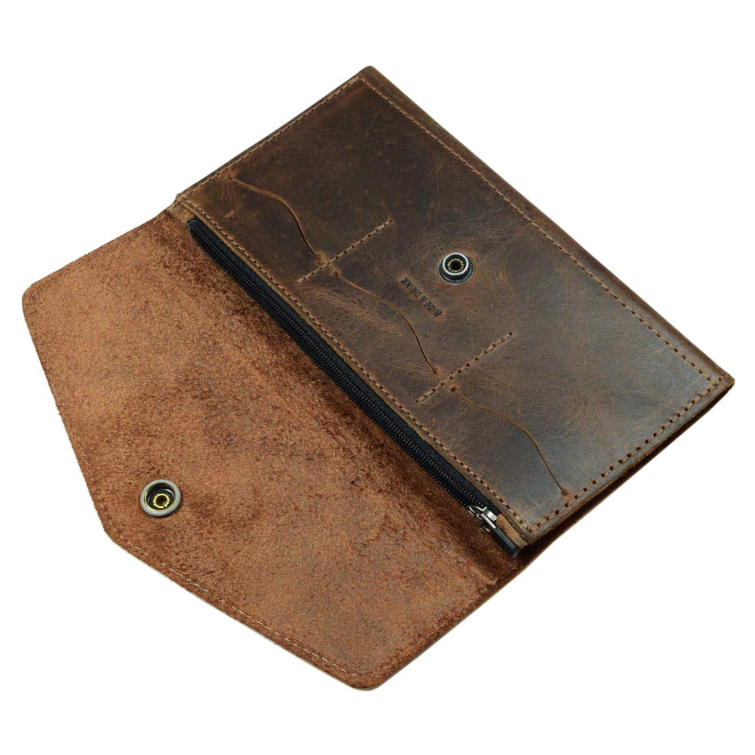 Hide & Drink, Triple Card Wallet, Holds Up to 3 Cards Plus Flat Bills & Coins, Cash Organizer, Zippered Pouch, Accessories, Full Grain Leather, Handmade, Bourbon Brown