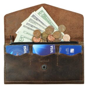 Hide & Drink, Triple Card Wallet, Holds Up to 3 Cards Plus Flat Bills & Coins, Cash Organizer, Zippered Pouch, Accessories, Full Grain Leather, Handmade, Bourbon Brown