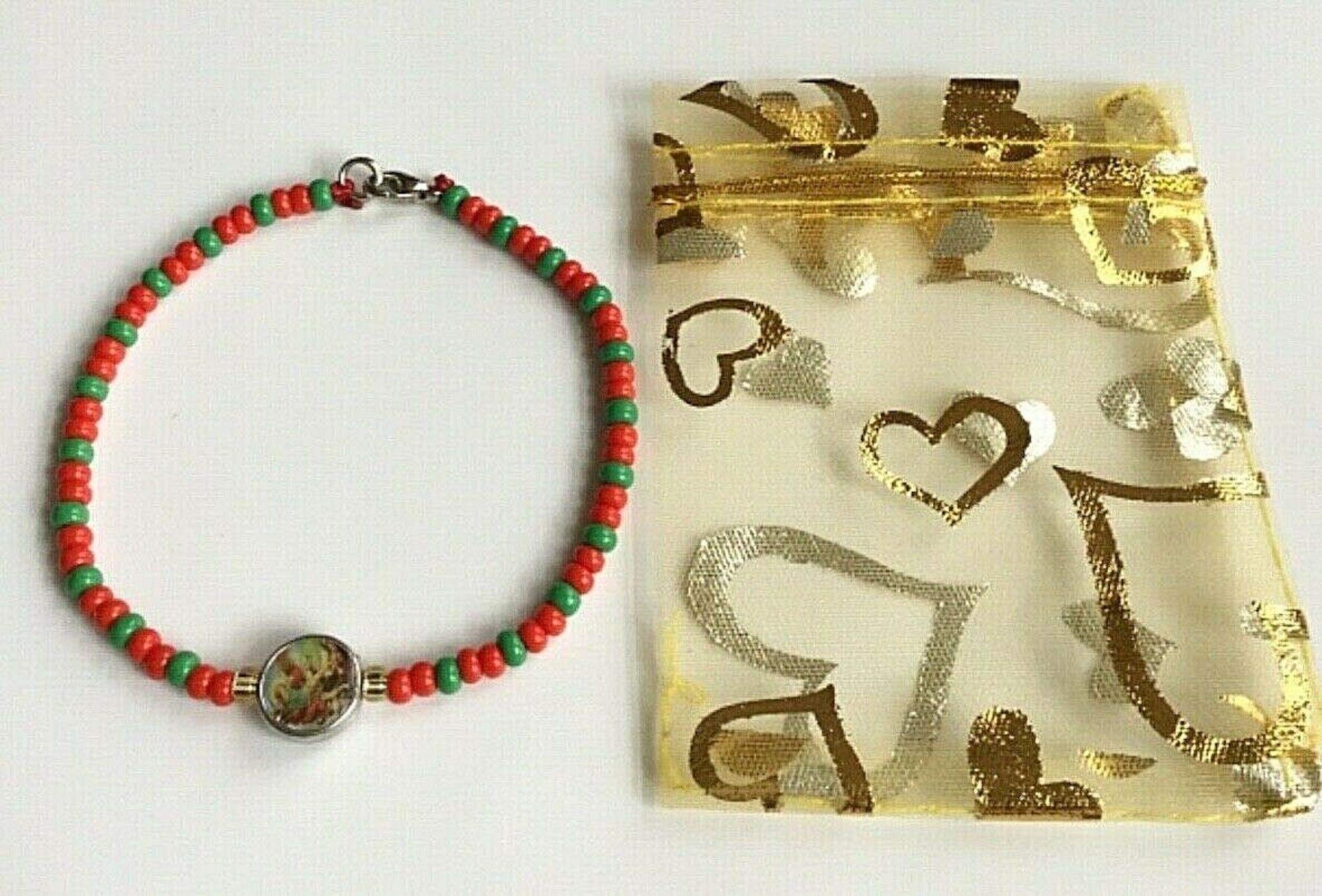 ALEX AND ELSA SAINT MICHAEL BEAD BRACELET FOR PROTECTION 7.5" LONG/PULSERA DE SAN MIGUEL PARA PROTECCION 7.5 LARGO