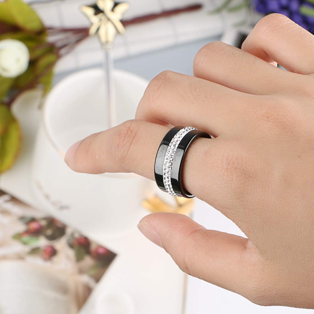 10MM Width Two Row Crystal Women Rings Jewelry Smooth Black White Ceramic Rings Made Of Ceramic Material Fashion Wedding Ring