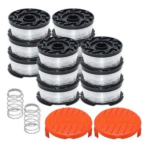 prime&swift Weed Eater Replacement Parts fit for Black&Decker AF-100 GH600 GH900,Replacement RC-100-P Spools Caps&Springs and 30ft 0.065" String Trimmer Line,(12 Spools+2 Cap+2 Spring)