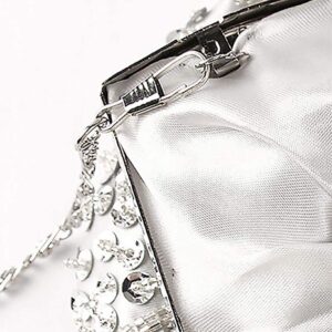 Women Vintage Beaded Evening Clutch Vintage Design Sequin Floral Top-handle Handbag Party Wedding Purse Wallet (Silver)