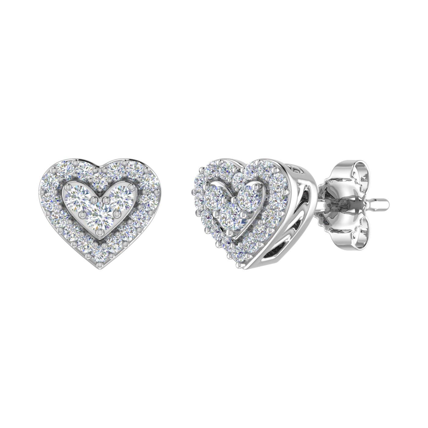 FINEROCK 1/5 Carat Diamond Heart Shaped Stud Earrings in 10K White Gold