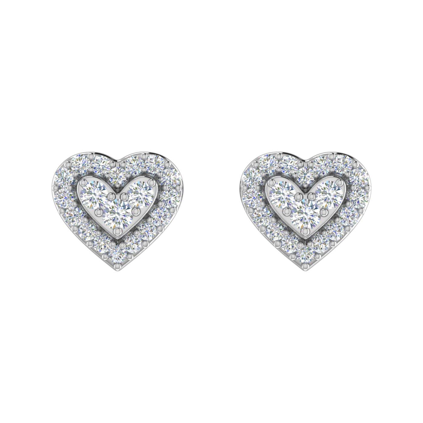 FINEROCK 1/5 Carat Diamond Heart Shaped Stud Earrings in 10K White Gold