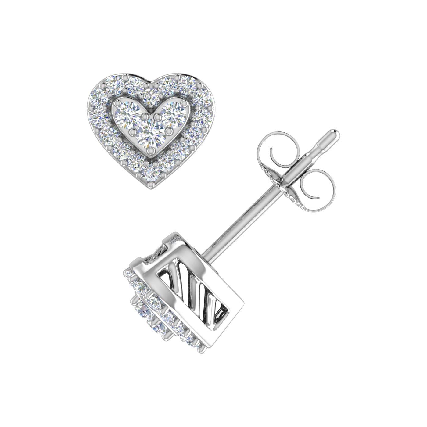 FINEROCK 1/5 Carat Diamond Heart Shaped Stud Earrings in 10K White Gold