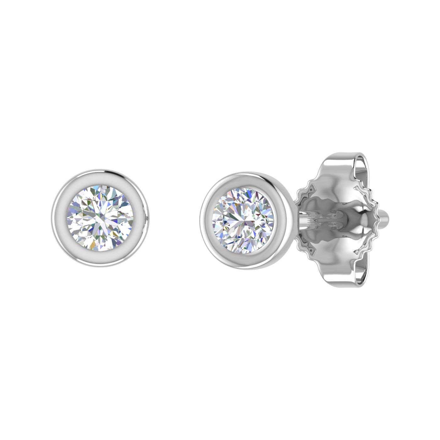 0.14 Carat Bezel Set Diamond Stud Earrings in 14K White Gold (I1-I2 Clarity)