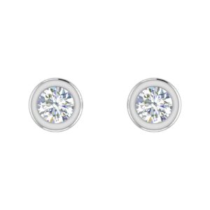 0.14 Carat Bezel Set Diamond Stud Earrings in 14K White Gold (I1-I2 Clarity)