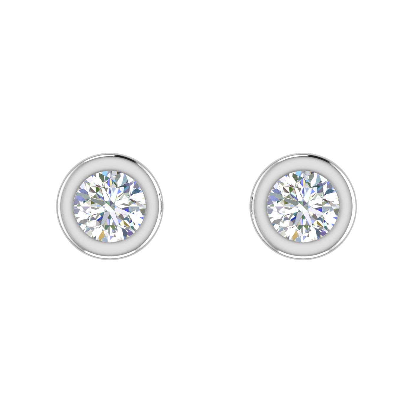 0.14 Carat Bezel Set Diamond Stud Earrings in 14K White Gold (I1-I2 Clarity)