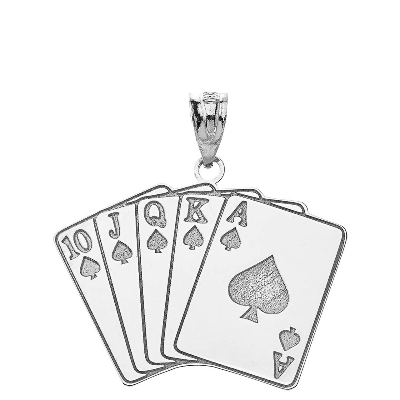 Good Luck Charms Sterling Silver Personalized Name Royal Flush of Hearts Poker Charm Pendant