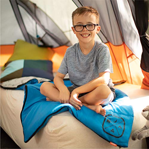 Core Youth Indoor/Outdoor Sleeping Bag - Great for Kids, Boys, Girls - Ultralight and Compact Perfect for Backpacking, Hiking, Camping, and Sleepovers (Blue)