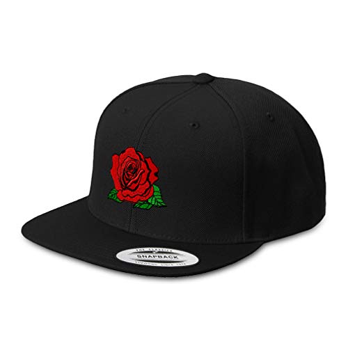 Speedy Pros Snapback Hats for Men & Women Red Rose Embroidery Acrylic Flat Bill Baseball Cap Black Design Only