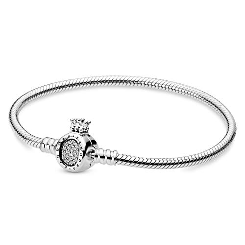 Pandora Moments Crown O Clasp Snake Chain Bracelet - Sterling Silver Charm Bracelet for Women - Compatible Moments Charms - Cubic Zirconia & Sterling Silver - 7.5"