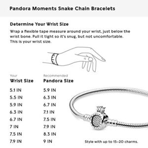 Pandora Moments Crown O Clasp Snake Chain Bracelet - Sterling Silver Charm Bracelet for Women - Compatible Moments Charms - Cubic Zirconia & Sterling Silver - 7.5"