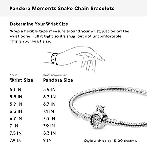 Pandora Moments Crown O Clasp Snake Chain Bracelet - Sterling Silver Charm Bracelet for Women - Compatible Moments Charms - Cubic Zirconia & Sterling Silver - 7.5"